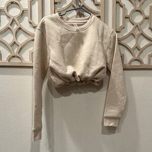 Mono B Cream Waffle Knit Cropped Sweatshirt